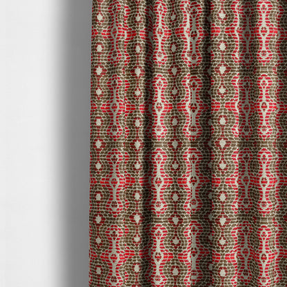 Small Geometric Pattern Red Brown Colour Chenille Upholstery Fabric JO-916 - Made To Measure Curtains