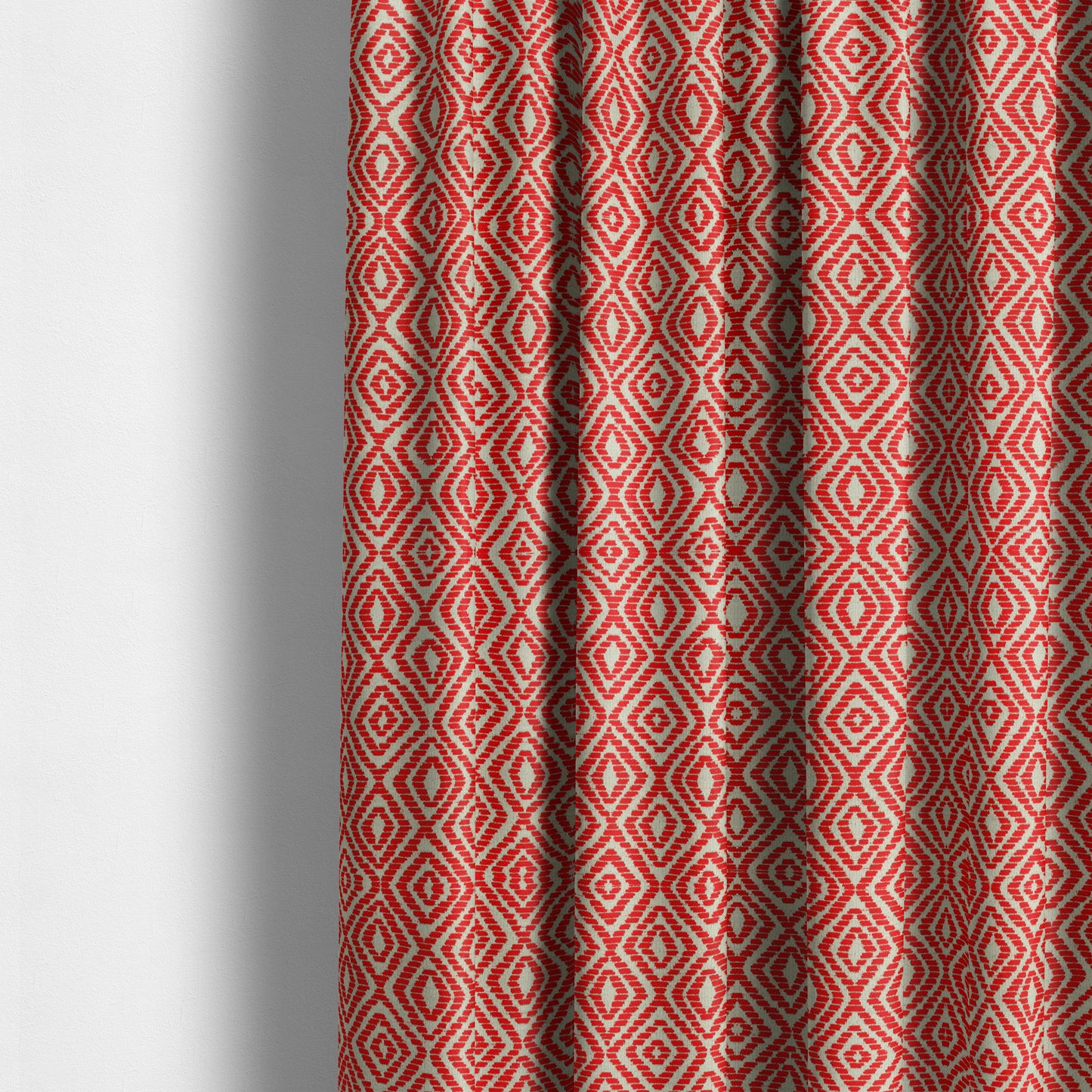 Geometric Diamond Modern Pattern In Red Colour Chenille Upholstery Fabric JO-918 - Made To Measure Curtains