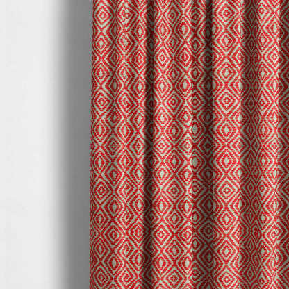 Geometric Diamond Modern Pattern In Red Colour Chenille Upholstery Fabric JO-918 - Made To Measure Curtains