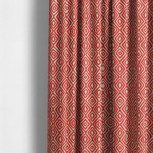 Geometric Diamond Modern Pattern In Red Colour Chenille Upholstery Fabric JO-918 - Made To Measure Curtains