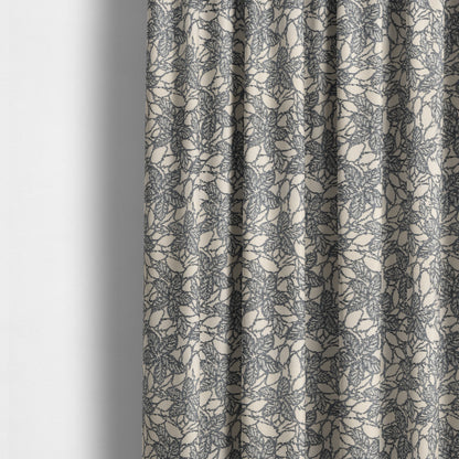 Floral Outlined Pattern In Blue Colour Chenille Jacquard Furniture Fabric JO-919 - Made To Measure Curtains