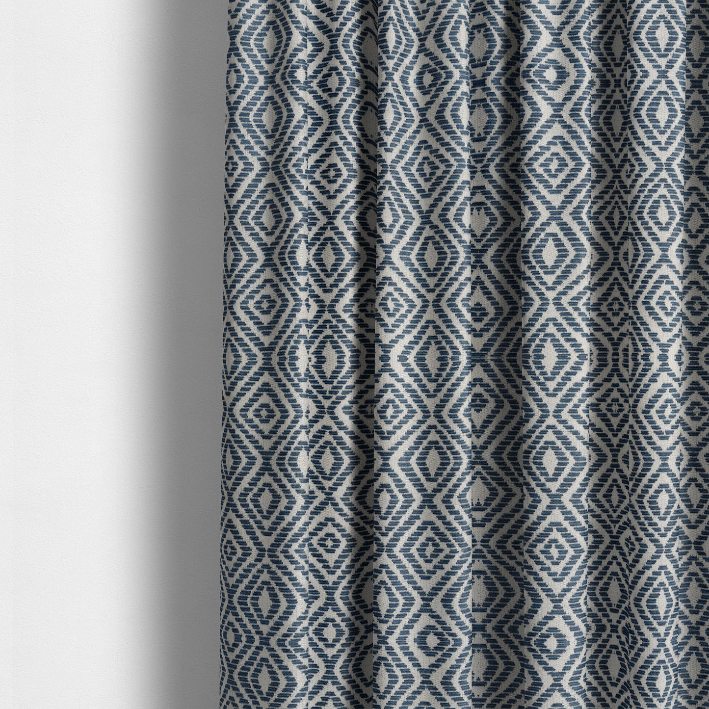 Geometric Diamond Modern Pattern In Navy Blue Colour Chenille Upholstery Fabric JO-925 - Made To Measure Curtains