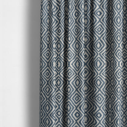 Geometric Diamond Modern Pattern In Navy Blue Colour Chenille Upholstery Fabric JO-925 - Made To Measure Curtains