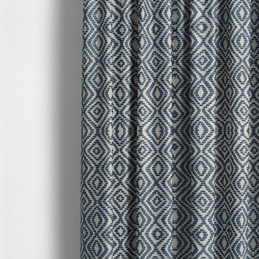 Geometric Diamond Modern Pattern In Navy Blue Colour Chenille Upholstery Fabric JO-925 - Made To Measure Curtains