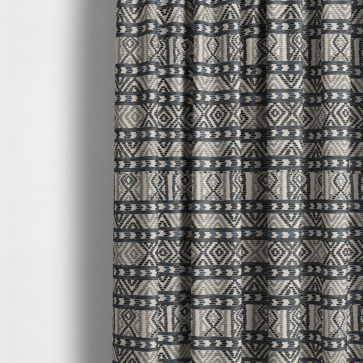 Tribal Aztec Pattern Blue Colour Chenille Upholstery Fabric JO-926 - Made To Measure Curtains