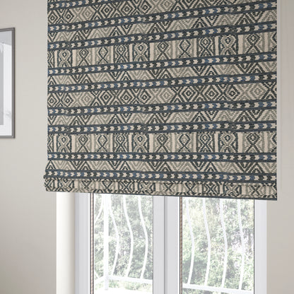 Tribal Aztec Pattern Blue Colour Chenille Upholstery Fabric JO-926 - Roman Blinds