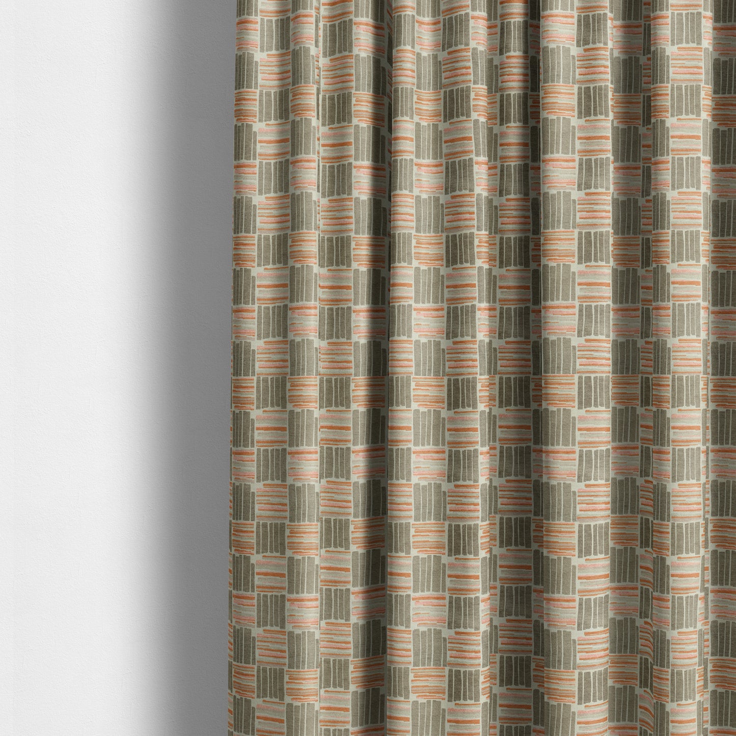 Geometric Modern Striped Pattern In Orange Brown Colour Chenille Upholstery Fabric JO-927 - Made To Measure Curtains