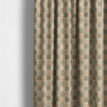 Geometric Modern Striped Pattern In Orange Brown Colour Chenille Upholstery Fabric JO-927 - Made To Measure Curtains