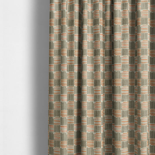 Geometric Modern Striped Pattern In Orange Brown Colour Chenille Upholstery Fabric JO-927 - Made To Measure Curtains