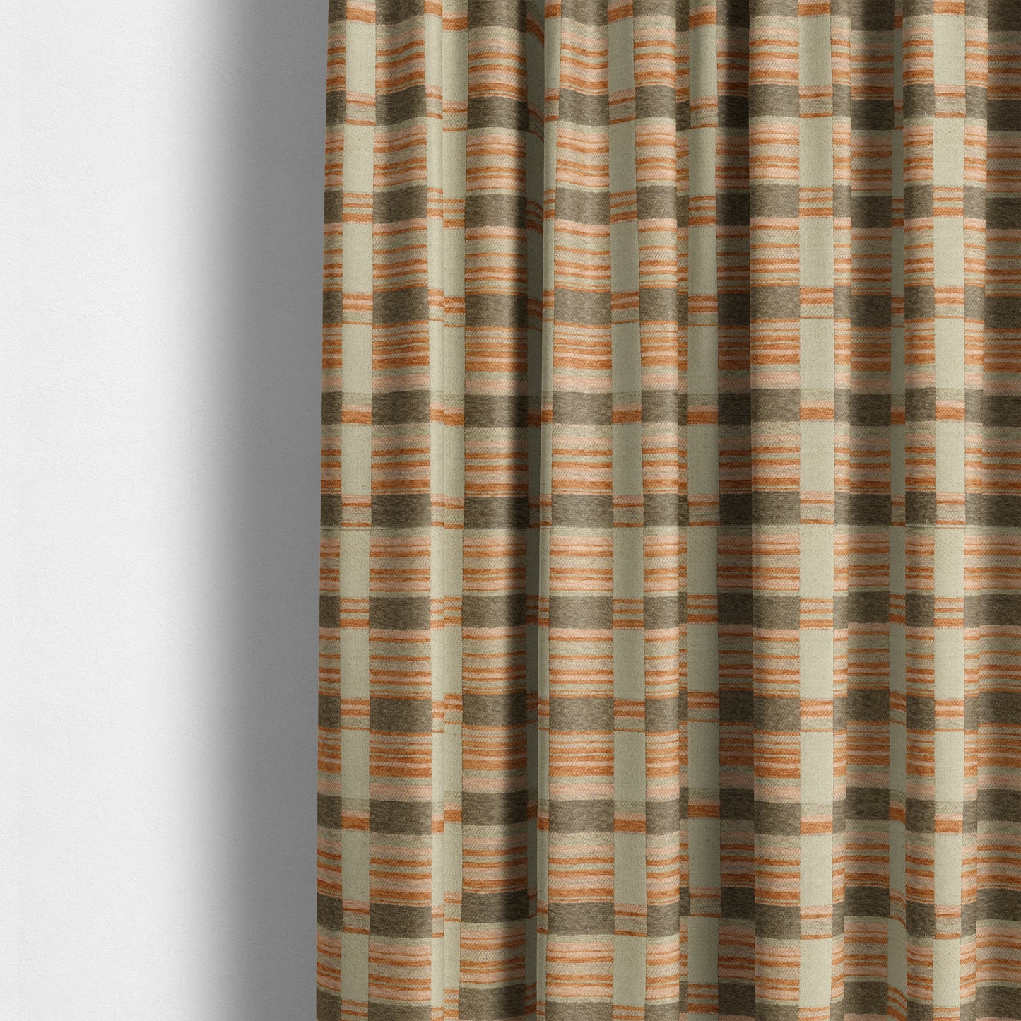 Modern Striped Pattern In Orange Brown Colour Chenille Upholstery Fabric JO-928 - Made To Measure Curtains