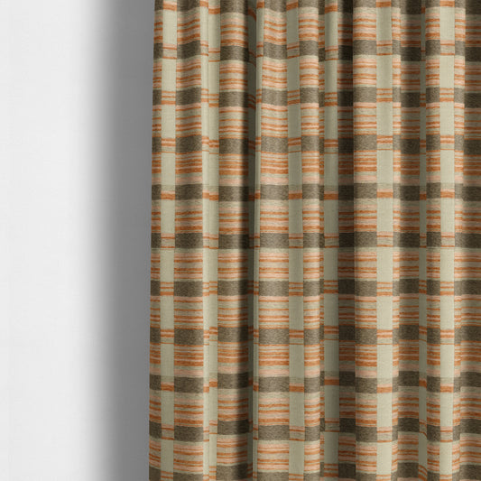 Modern Striped Pattern In Orange Brown Colour Chenille Upholstery Fabric JO-928 - Made To Measure Curtains