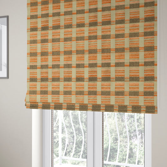 Modern Striped Pattern In Orange Brown Colour Chenille Upholstery Fabric JO-928 - Roman Blinds