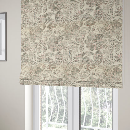 Floral Detailed Pattern In Pink Grey Colour Chenille Jacquard Furniture Fabric JO-929 - Roman Blinds