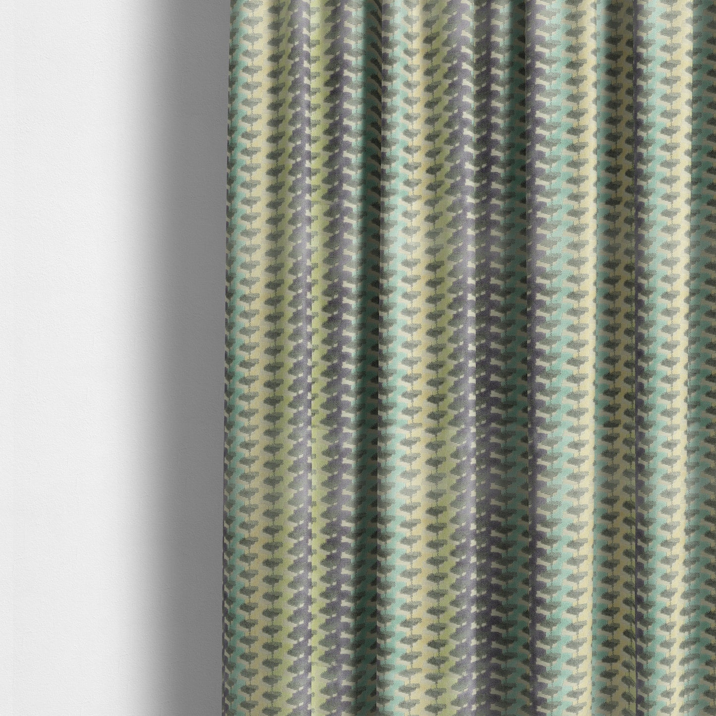 Ziani Cut Velvet Fabric In Geometric Pattern Winter Yellow Teal Purple Grey Colour JO-93 - Made To Measure Curtains