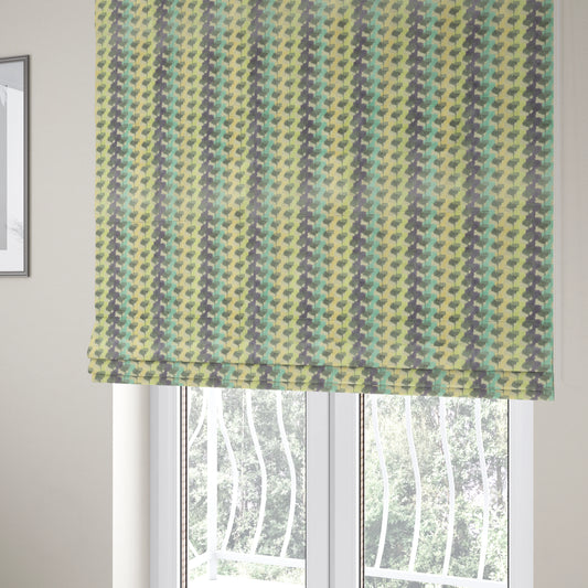 Ziani Cut Velvet Fabric In Geometric Pattern Winter Yellow Teal Purple Grey Colour JO-93 - Roman Blinds