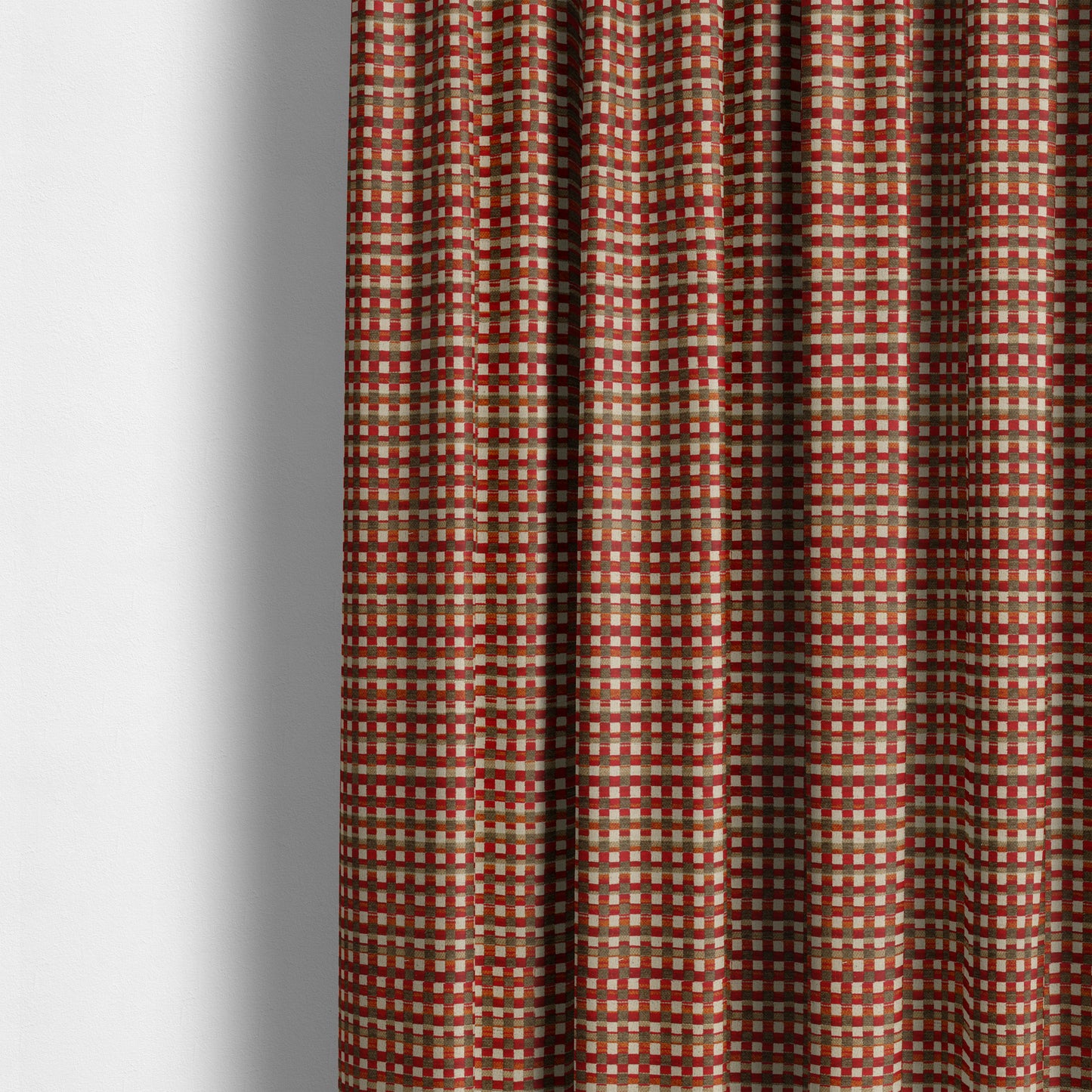 Modern Polka Square Pattern In Red Orange Brown Colour Chenille Upholstery Fabric JO-931 - Made To Measure Curtains