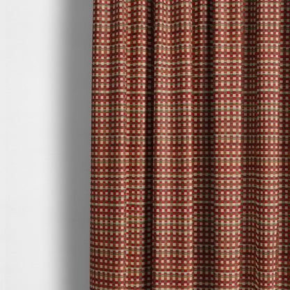 Modern Polka Square Pattern In Red Orange Brown Colour Chenille Upholstery Fabric JO-931 - Made To Measure Curtains