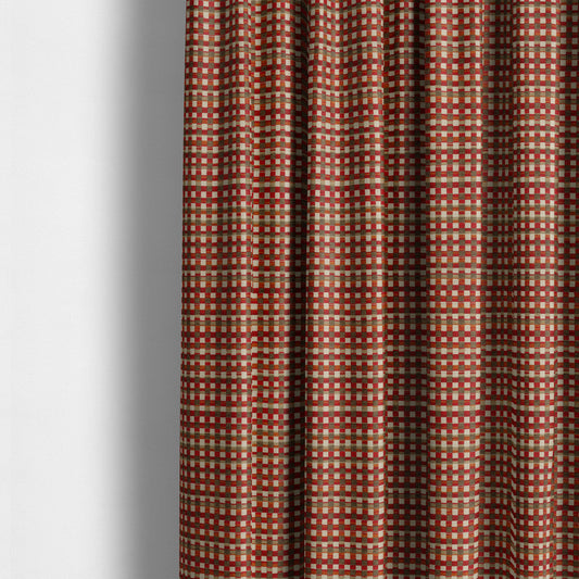 Modern Polka Square Pattern In Red Orange Brown Colour Chenille Upholstery Fabric JO-931 - Made To Measure Curtains