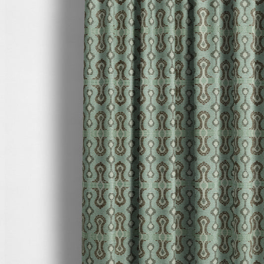 Small Geometric Pattern Aqua Blue Colour Chenille Upholstery Fabric JO-934 - Made To Measure Curtains