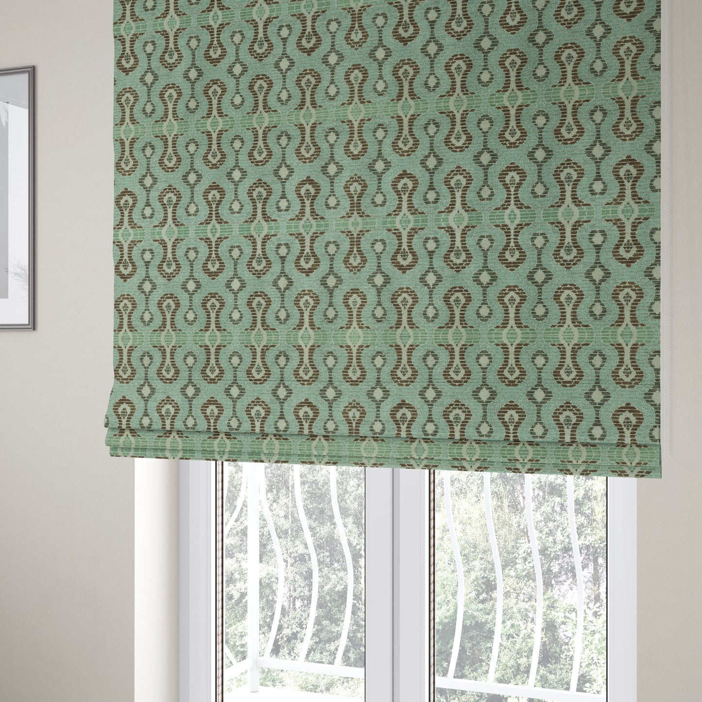 Small Geometric Pattern Aqua Blue Colour Chenille Upholstery Fabric JO-934 - Roman Blinds