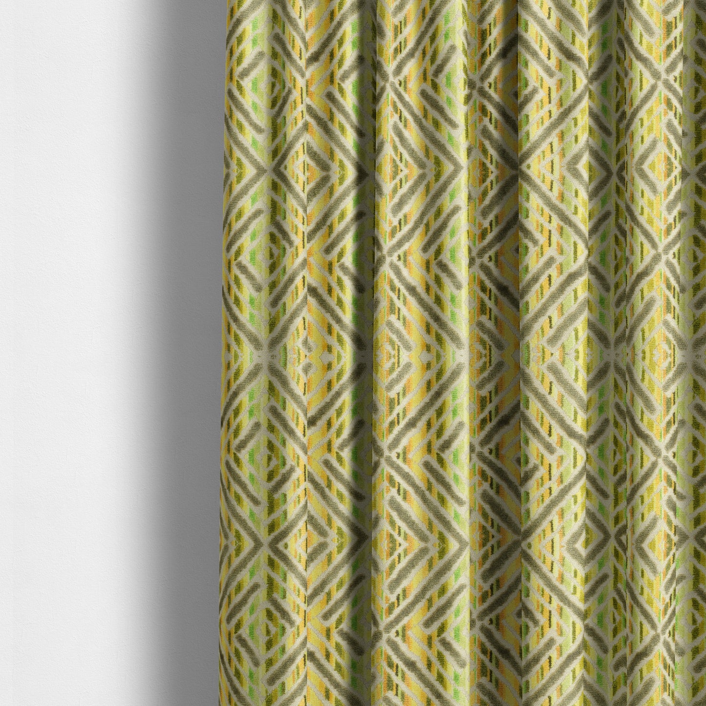 Geometric Modern Squared Pattern In Green Grey Colour Velvet Upholstery Fabric JO-938 - Made To Measure Curtains