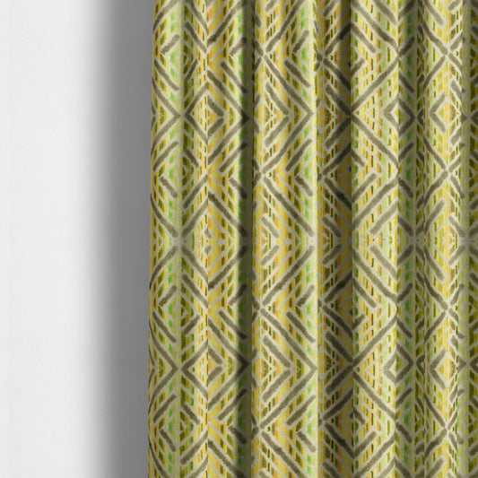 Geometric Modern Squared Pattern In Green Grey Colour Velvet Upholstery Fabric JO-938 - Made To Measure Curtains