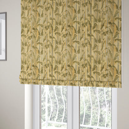 Falling Leaves Pattern In Green Brown Colour Velvet Upholstery Fabric JO-943 - Roman Blinds