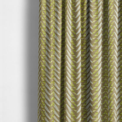 Modern V Pattern In Brown Green Colour Chenille Upholstery Fabric JO-944 - Made To Measure Curtains