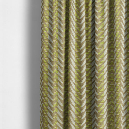 Modern V Pattern In Brown Green Colour Chenille Upholstery Fabric JO-944 - Made To Measure Curtains