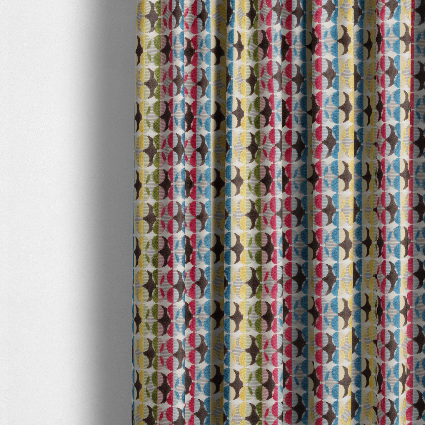 Ziani Designer Eclipse Pattern In Vibrant Yellow Blue Brown Red Colour Velvet Upholstery Fabric JO-95 - Made To Measure Curtains