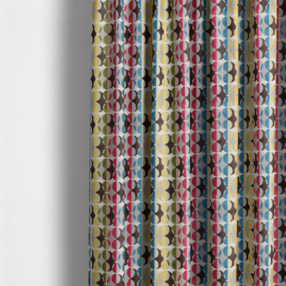 Ziani Designer Eclipse Pattern In Vibrant Yellow Blue Brown Red Colour Velvet Upholstery Fabric JO-95 - Made To Measure Curtains