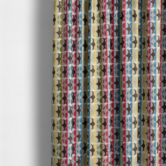 Ziani Designer Eclipse Pattern In Vibrant Yellow Blue Brown Red Colour Velvet Upholstery Fabric JO-95 - Made To Measure Curtains