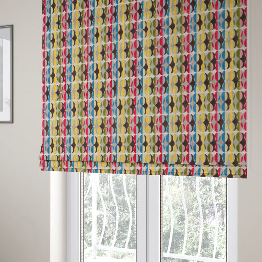 Ziani Designer Eclipse Pattern In Vibrant Yellow Blue Brown Red Colour Velvet Upholstery Fabric JO-95 - Roman Blinds