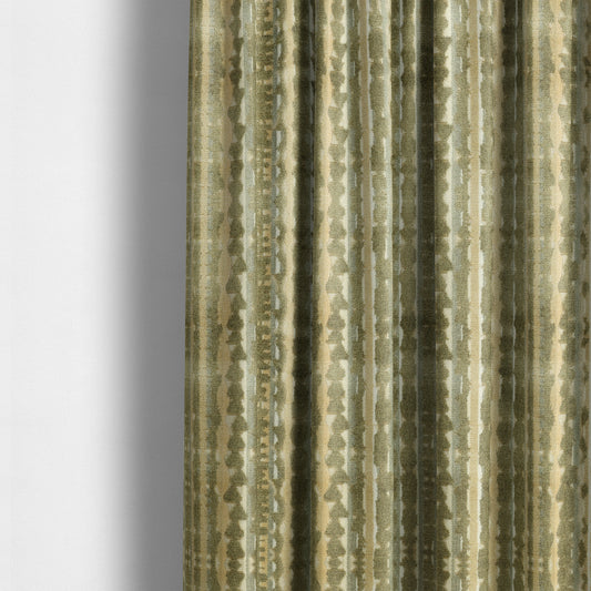 Faded Striped Pattern In Green Grey Colour Velvet Upholstery Fabric JO-950 - Made To Measure Curtains