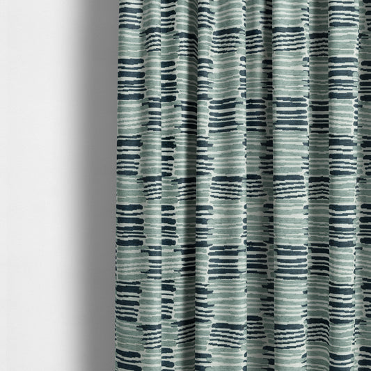 Small Stripe Patch Pattern Blue Colour Chenille Upholstery Fabric JO-951 - Made To Measure Curtains