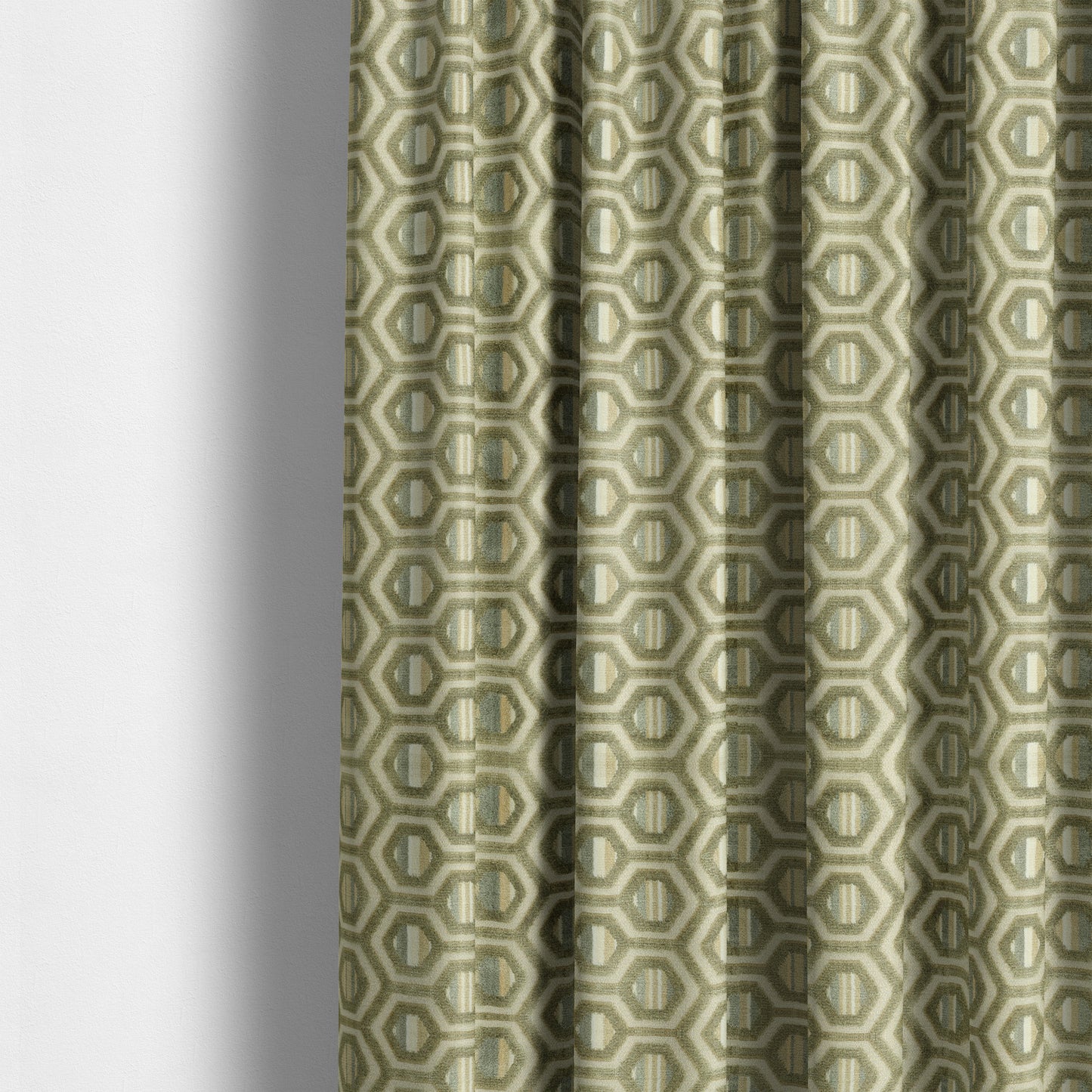 Hexagon Pattern In Green Grey Colour Velvet Upholstery Fabric JO-953 - Made To Measure Curtains