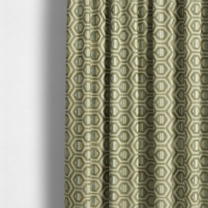 Hexagon Pattern In Green Grey Colour Velvet Upholstery Fabric JO-953 - Made To Measure Curtains