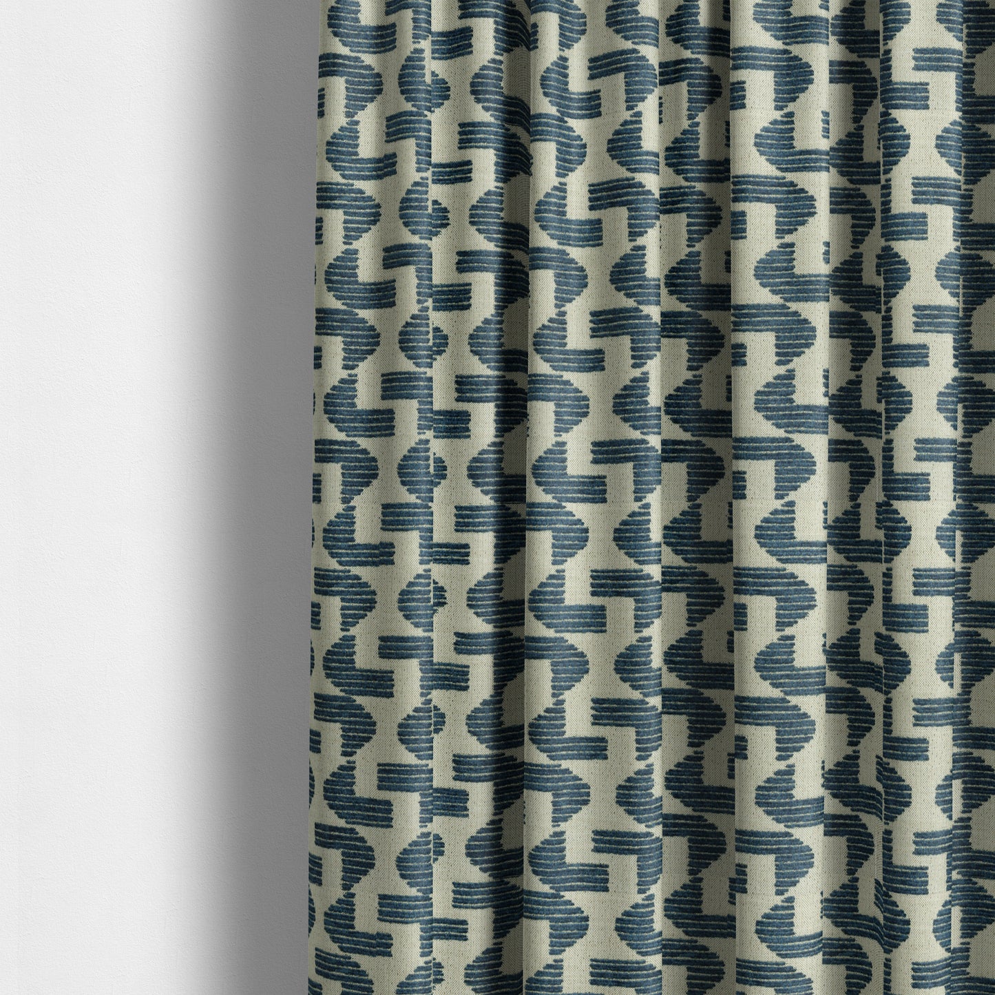 Geometric Modern Pattern In Navy Blue Colour Chenille Upholstery Fabric JO-954 - Made To Measure Curtains