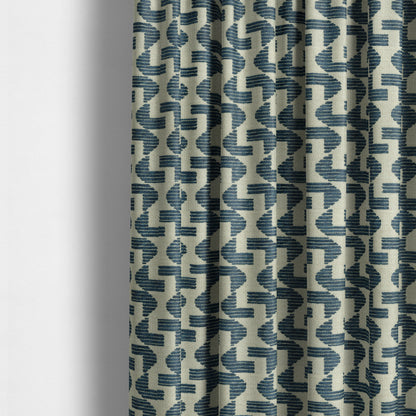 Geometric Modern Pattern In Navy Blue Colour Chenille Upholstery Fabric JO-954 - Made To Measure Curtains