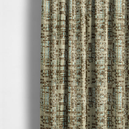 Abstract Modern Pattern In Blue Brown Colour Velvet Upholstery Fabric JO-957 - Made To Measure Curtains