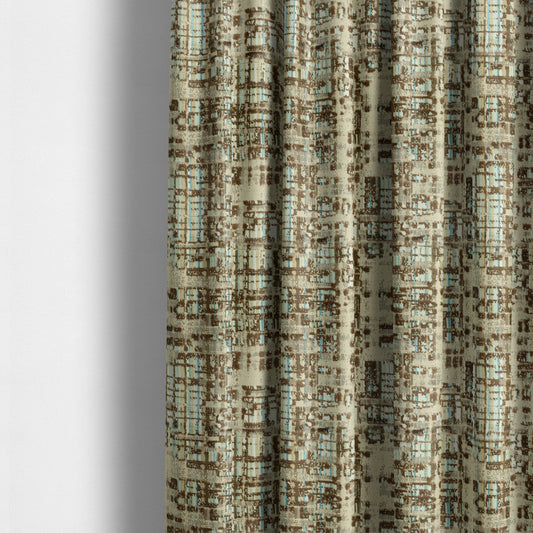 Abstract Modern Pattern In Blue Brown Colour Velvet Upholstery Fabric JO-957 - Made To Measure Curtains