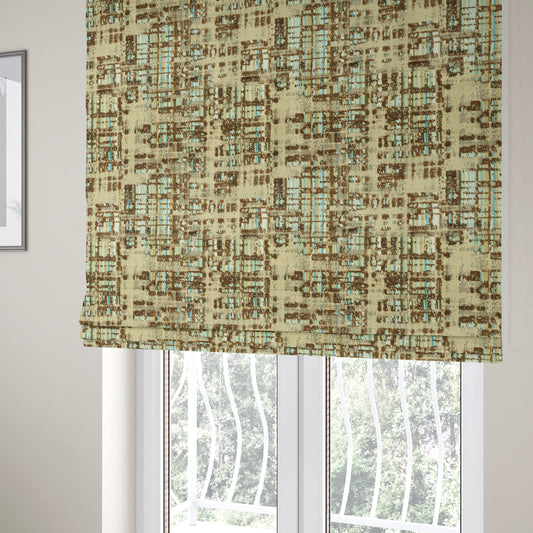 Abstract Modern Pattern In Blue Brown Colour Velvet Upholstery Fabric JO-957 - Roman Blinds