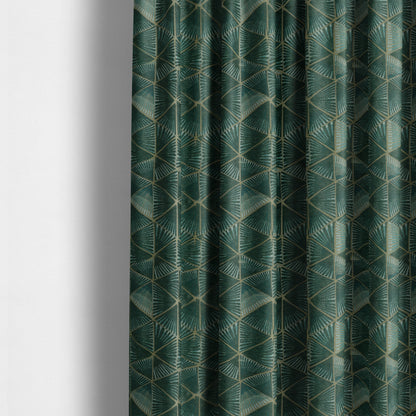 Geometric Triangular Furnishing Pattern Green Gold Coloured Chenille Material Fabric JO-96 - Made To Measure Curtains