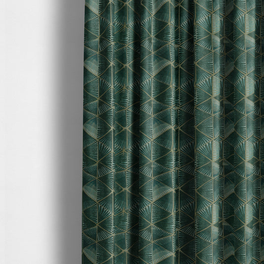 Geometric Triangular Furnishing Pattern Green Gold Coloured Chenille Material Fabric JO-96 - Made To Measure Curtains