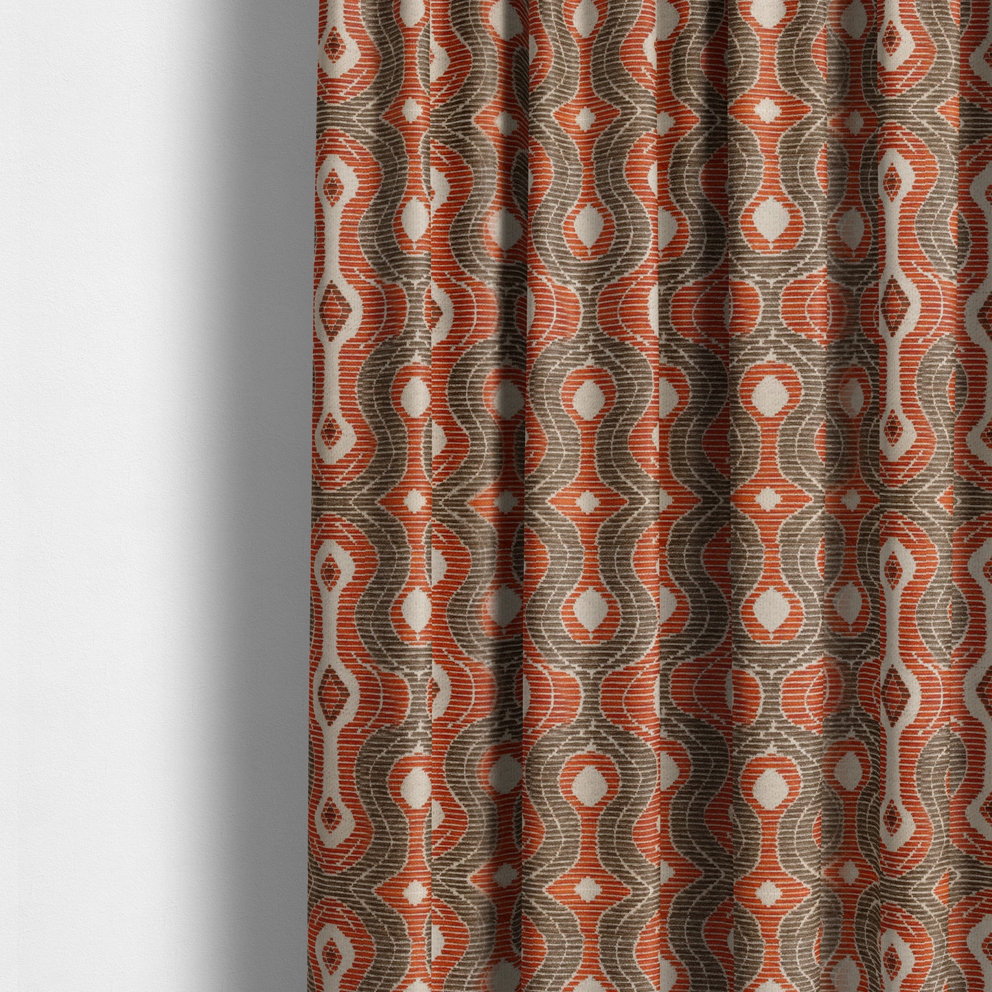 Geometric Pattern Orange Brown Colour Chenille Upholstery Fabric JO-961 - Made To Measure Curtains