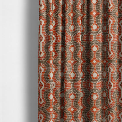 Geometric Pattern Orange Brown Colour Chenille Upholstery Fabric JO-961 - Made To Measure Curtains