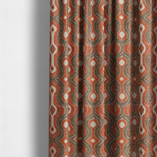 Geometric Pattern Orange Brown Colour Chenille Upholstery Fabric JO-961 - Made To Measure Curtains