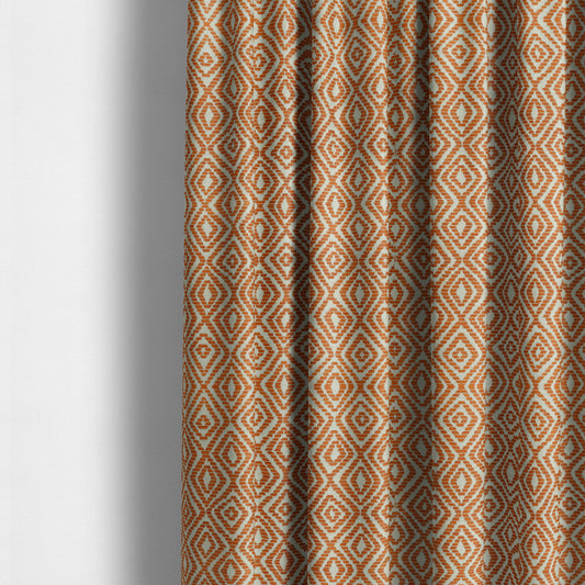 Geometric Diamond Modern Pattern In Orange Colour Chenille Upholstery Fabric JO-962 - Made To Measure Curtains