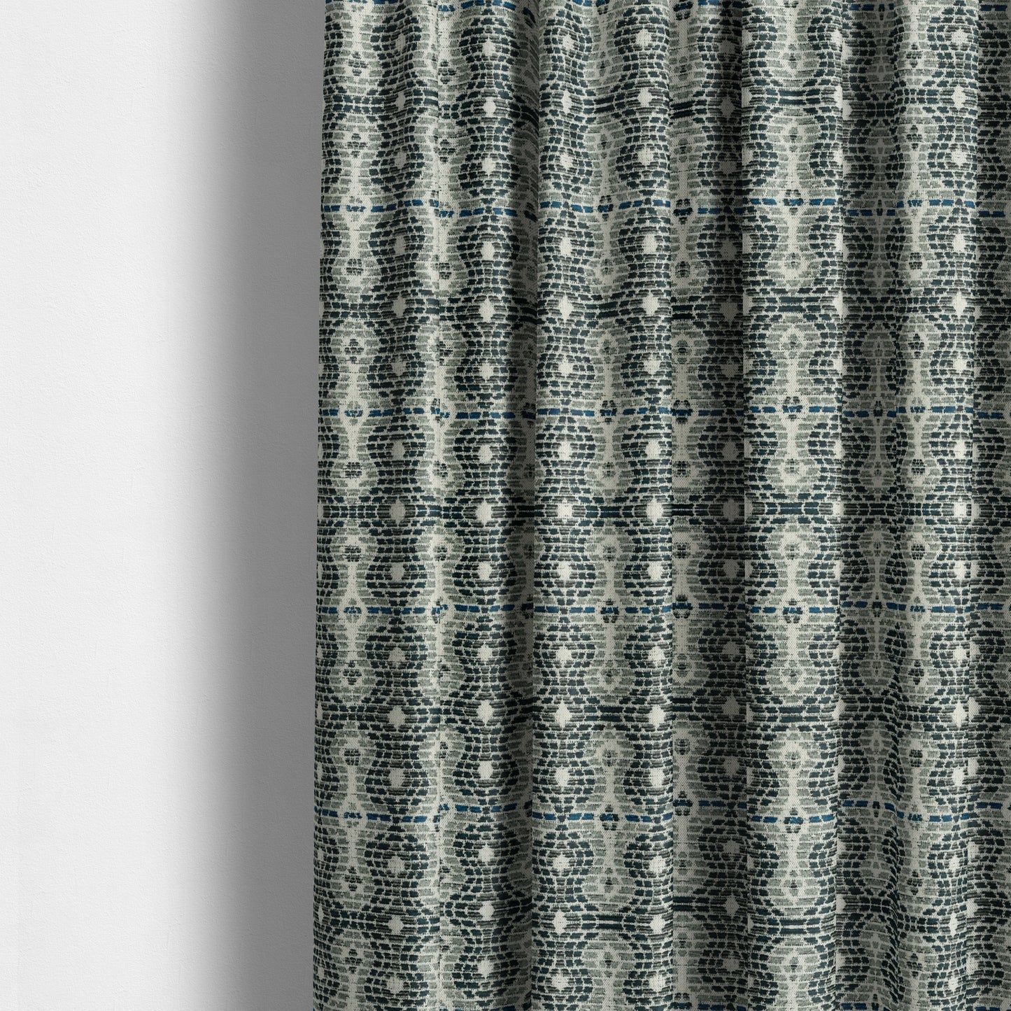 Geometric Pattern Blue Colour Chenille Upholstery Fabric JO-965 - Made To Measure Curtains