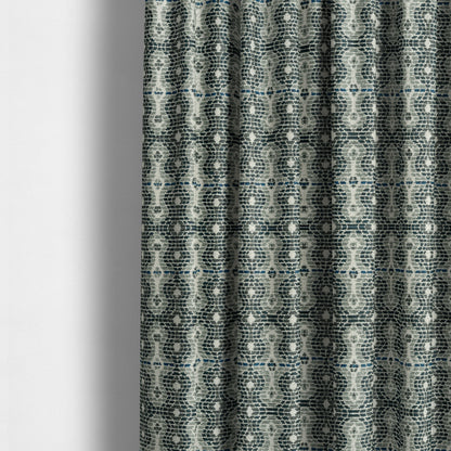 Geometric Pattern Blue Colour Chenille Upholstery Fabric JO-965 - Made To Measure Curtains